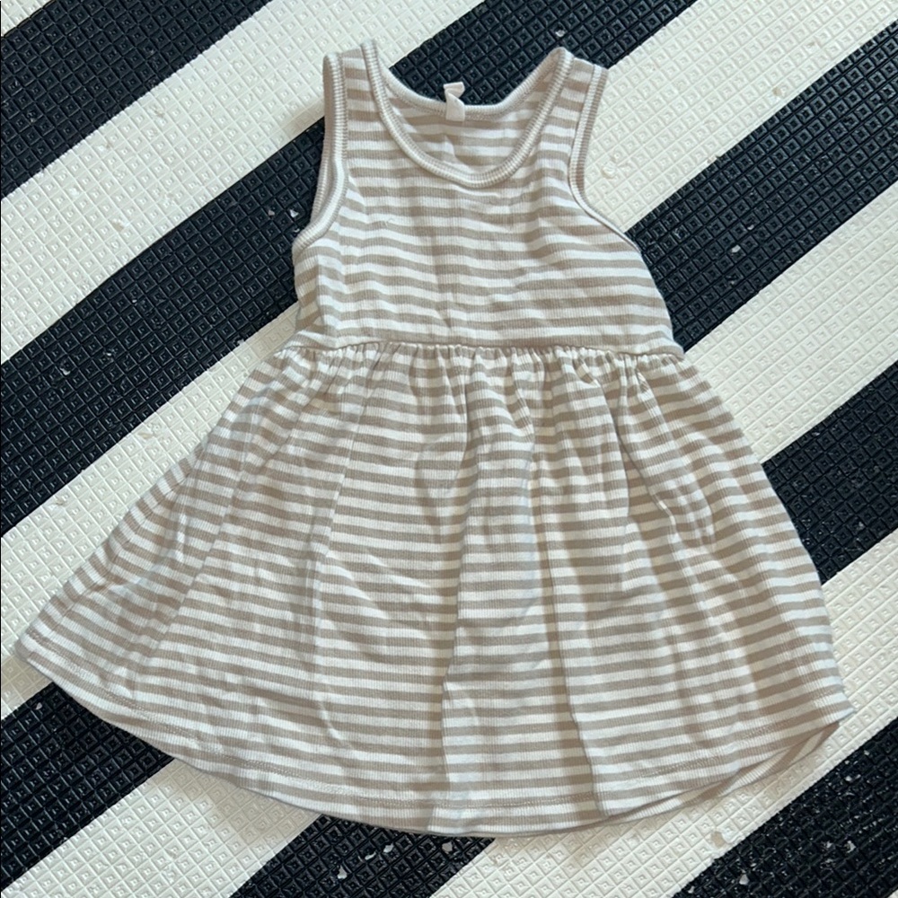 Striped Kids Dress in Cream and White